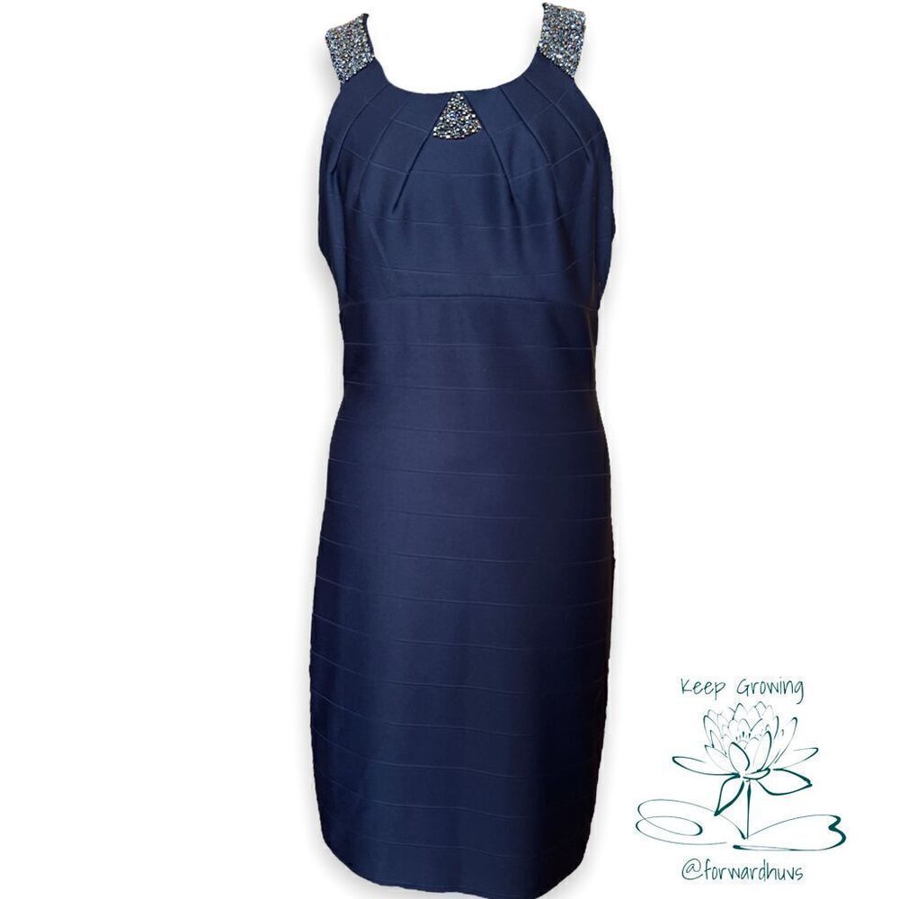Jackie Jon New York Navy Knee Length With Beads Size 10